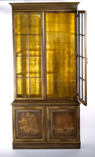 English Hand Painted Decorated Wood Chinoiserie Display Cabinet