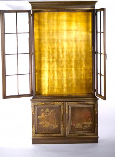 English Hand Painted Decorated Wood Chinoiserie Display Cabinet