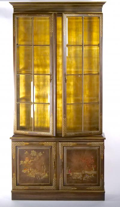 English Hand Painted Decorated Wood Chinoiserie Display Cabinet