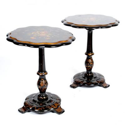 English Hand Painted Tilt Top Tables Pair 19th Century