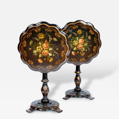 English Hand Painted Tilt Top Tables Pair 19th Century