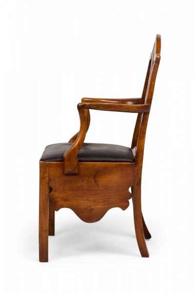 English Hepplewhite Elm Wood Leather Seat Commode Armchair