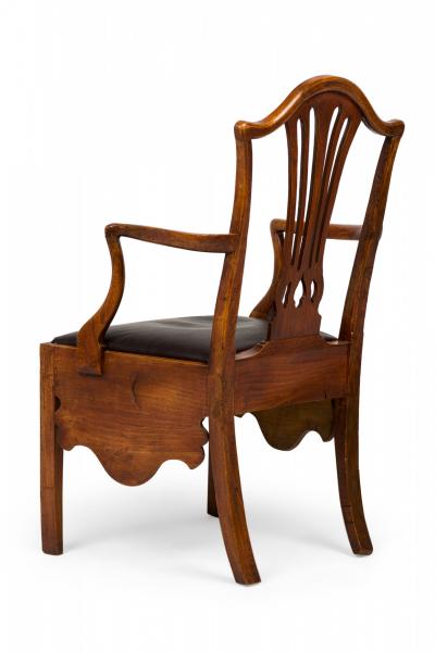 English Hepplewhite Elm Wood Leather Seat Commode Armchair