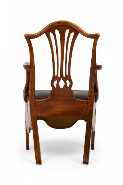 English Hepplewhite Elm Wood Leather Seat Commode Armchair