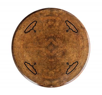 English Inlaid Burl Walnut Circular Occasional Side Tripod Table