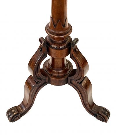 English Inlaid Burl Walnut Circular Occasional Side Tripod Table