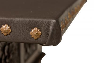 English Jacobean Style Carved Mahogany Leather Top Console Table