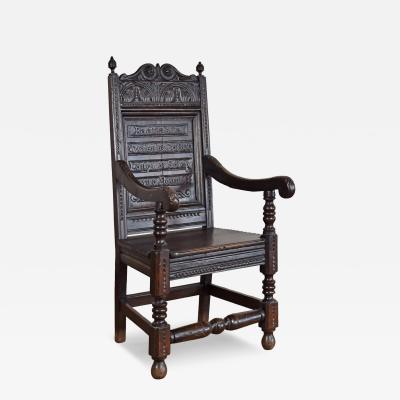 English Jacobean Style Oak Wainscot Armchair