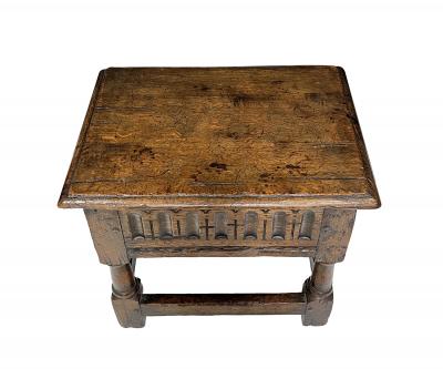 English Jacobean Style Oak Work Side Table Joint Stool with Hinged Lid