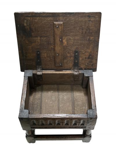 English Jacobean Style Oak Work Side Table Joint Stool with Hinged Lid