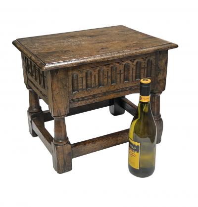 English Jacobean Style Oak Work Side Table Joint Stool with Hinged Lid
