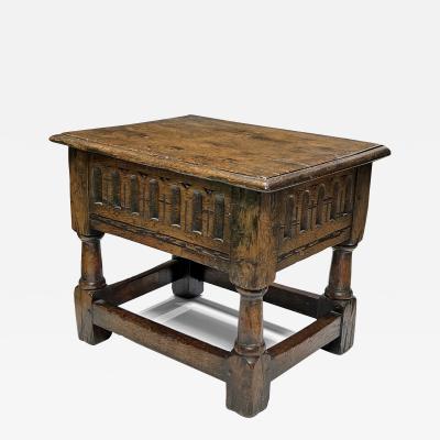 English Jacobean Style Oak Work Side Table Joint Stool with Hinged Lid