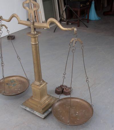 English Late 19th Century Large Brass Table Scale Weights