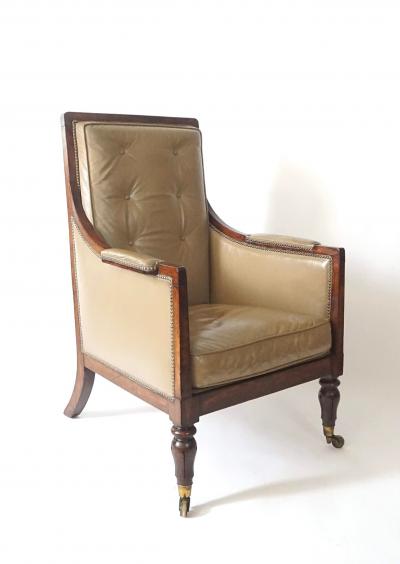 English Late Regency William IV Rosewood Leather Bergere circa 1835