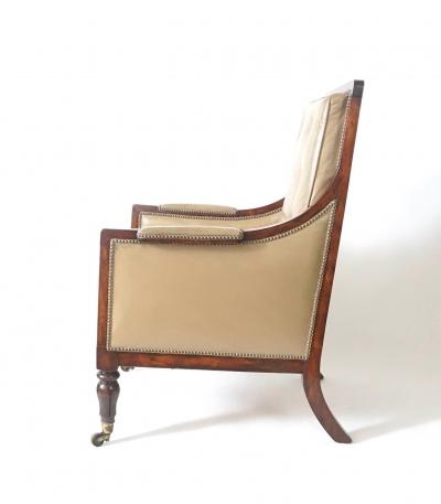 English Late Regency William IV Rosewood Leather Bergere circa 1835