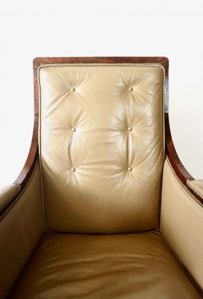 English Late Regency William IV Rosewood Leather Bergere circa 1835