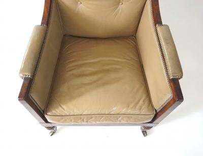 English Late Regency William IV Rosewood Leather Bergere circa 1835