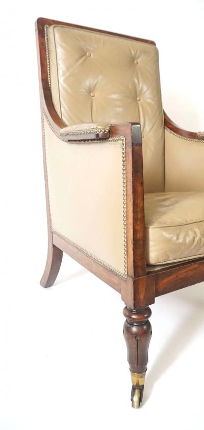 English Late Regency William IV Rosewood Leather Bergere circa 1835