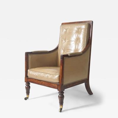 English Late Regency William IV Rosewood Leather Bergere circa 1835