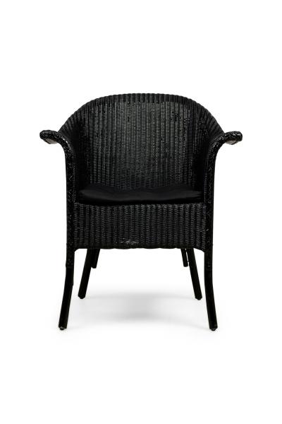 English Lloyd Loom style painted wicker small roundback arm chair
