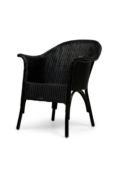 English Lloyd Loom style painted wicker small roundback arm chair