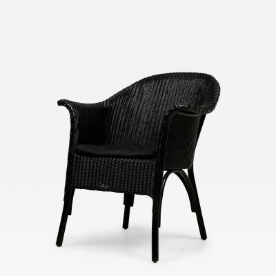 English Lloyd Loom style painted wicker small roundback arm chair
