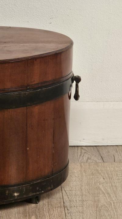English Mahogany Oval Wine Box or Cellarette with Iron Straps circa 1820