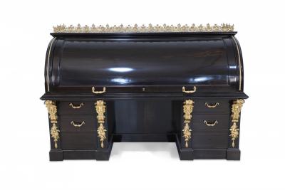 English Mahogany and Gold Accented Roll Top Desk