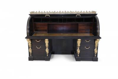 English Mahogany and Gold Accented Roll Top Desk