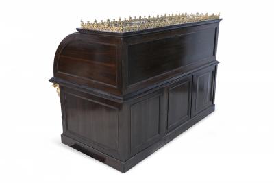 English Mahogany and Gold Accented Roll Top Desk