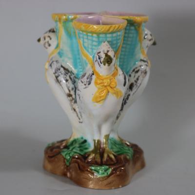 English Majolica Bird Triple Throated Vase
