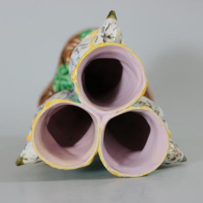 English Majolica Bird Triple Throated Vase
