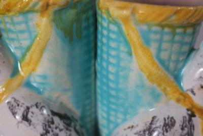 English Majolica Bird Triple Throated Vase