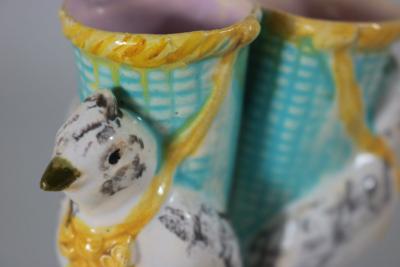 English Majolica Bird Triple Throated Vase