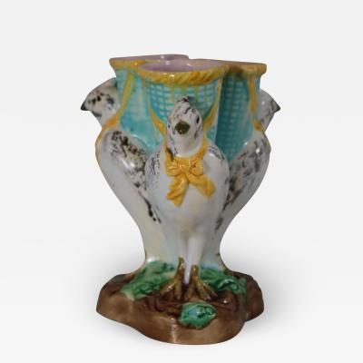 English Majolica Bird Triple Throated Vase