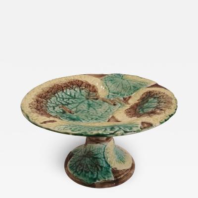 English Majolica Cake or Petits Fours Stand in a Leafy Motif 