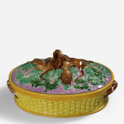 English Majolica Game Dish Cover Egg Stand