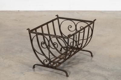 English Mid 20thC Brutalist Wrought Iron Log Basket