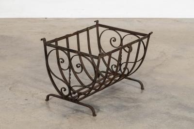 English Mid 20thC Brutalist Wrought Iron Log Basket