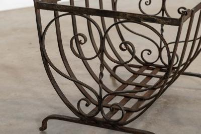 English Mid 20thC Brutalist Wrought Iron Log Basket