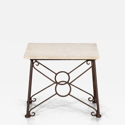 English Mid 20thC Brutalist Wrought Iron Stone Side Table