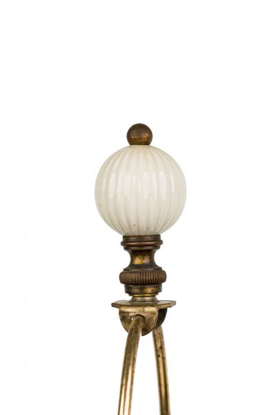 English Mid Century Beige Ceramic and Brass Floral Design Table Lamp