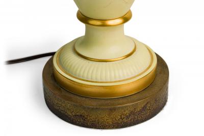 English Mid Century Beige Ceramic and Brass Floral Design Table Lamp