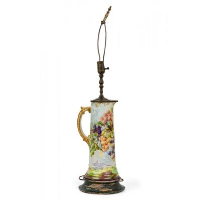 English Mid Century Pitcher Form Ceramic Grape Motif Table Lamp