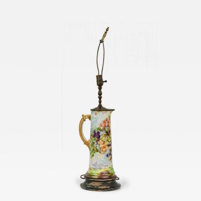 English Mid Century Pitcher Form Ceramic Grape Motif Table Lamp