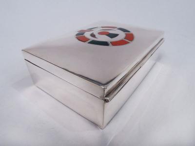 English Modern Sterling Silver Box with Scottish Agate Thistle
