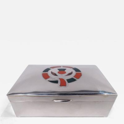 English Modern Sterling Silver Box with Scottish Agate Thistle