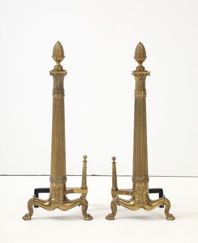English Neoclassical Brass Andirons
