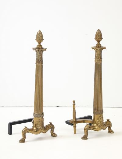 English Neoclassical Brass Andirons