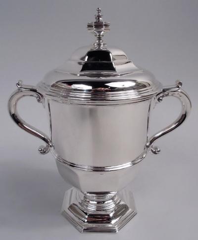 English Neoclassical Sterling Silver Covered Urn Trophy Cup 1958